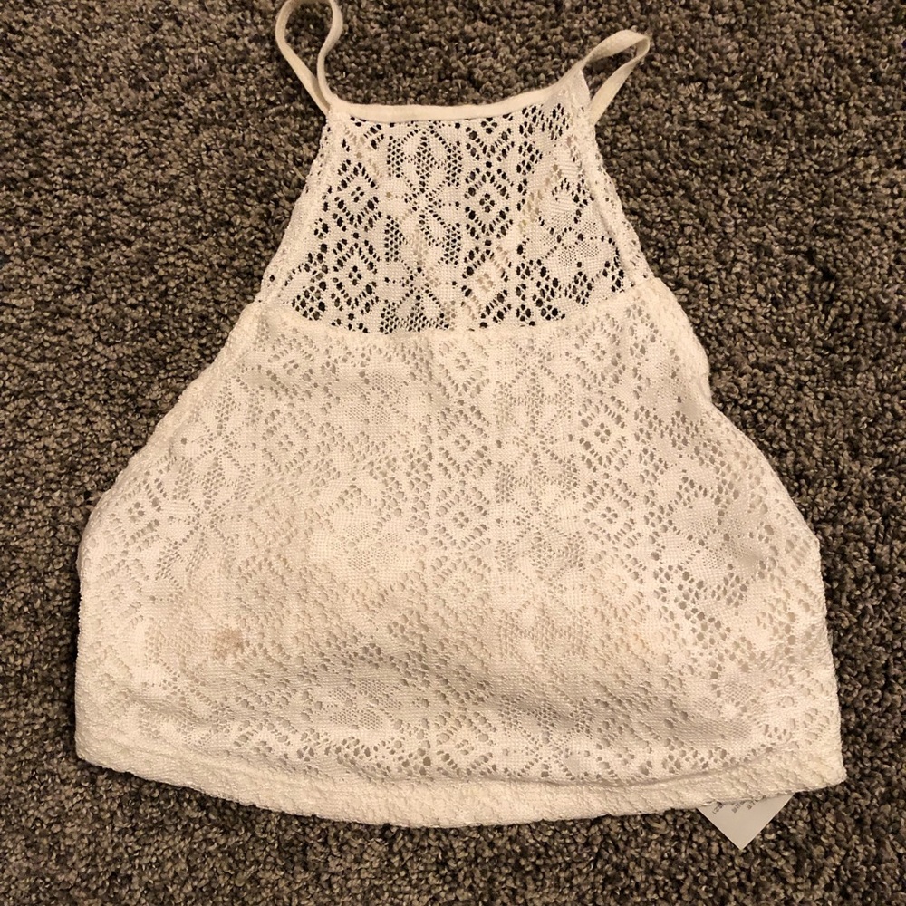 white laced crop top w open back